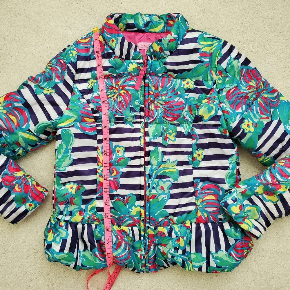 Lilly Pulitzer Mini Kate Puffer Jacket in Paradisio Resort White szXL (12-14)